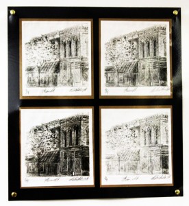 Sebastan Mikkelson's intaglio print is of Main Street Waupaca. Intaglio art is the family of printing and printmaking techniques in which the image is incised into a surface, and the incised line or sunken area holds the ink. It is the direct opposite of a relief print.  Holly Neumann Photo