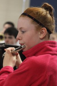 Dayna Brey performs with the Waupaca Middle School Jazz Band April 15 at the Wisconsin Veterans Home in King. Greg Seubert Photo