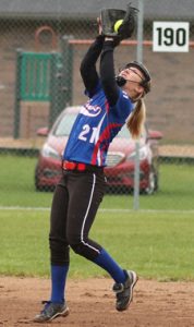 Waupaca's Brenna Oleson catches a fly ball for an out. Holly Neumann Photo