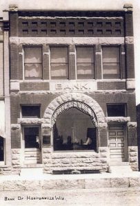 An undated photo of Bank of Hortonville shows an employee at work in the front window. Photo courtesy of Hortonville Historical Society
