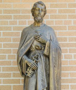 Outside of Ss. Peter and Paul Catholic Church, in Weyauwega, is a statue of St. Peter. Angie Landsverk Photo