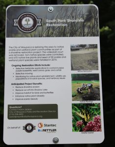 Signage educates the public about the South Park Shoreline Restoration project. Angie Landsverk Photos