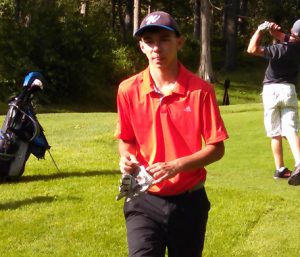 Waupaca's Mason Gardner heads out to compete in the WIAA state boys' golf meet at University Ridge Golf Course in Verona. Gardner turned in rounds of 96 and 82 in Division 2.  Photo Submitted by Teresa Gardner