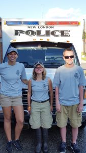 From left, Sadie Thebo, Kyla Werner, and Keegan Krause volunteered all three days at the Iola Car Show and between the three of them, accounted for 108 community service hours for the New London Police Explorers. Josh Wilson photo