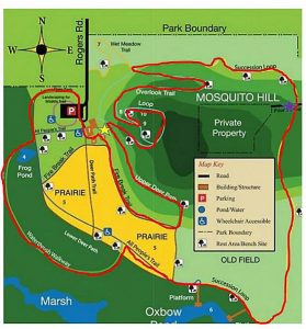 The above map shows the 3.1-mile course for the Mosquito Hill Endurance Runs, scheduled for Sunday, Aug. 7, at Mosquito Hill Nature Center near New London.