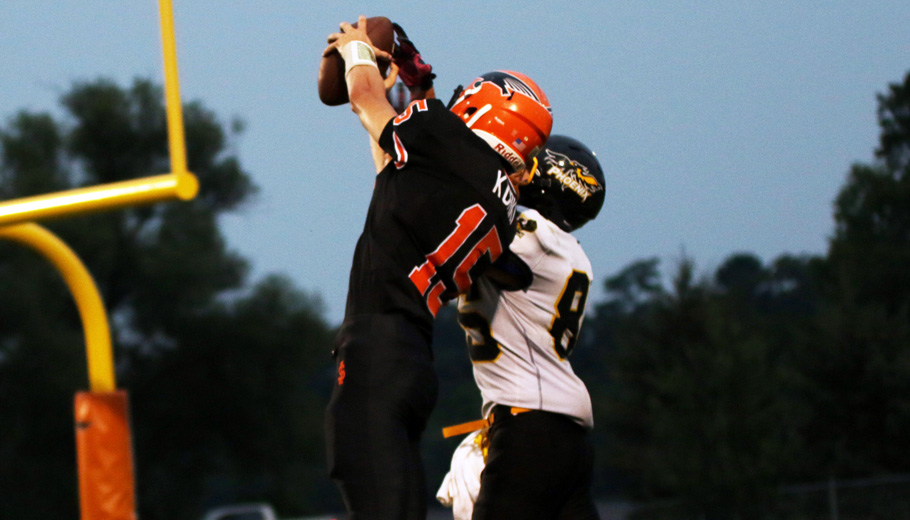 Connor Kurki intercepts a pass intended for Colton Sell.Holly Neumann photo.