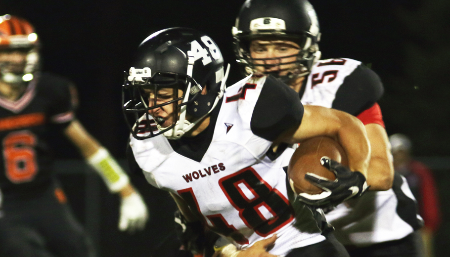 Seth Forbes picks up a first down for the Manawa Wolves.Holly Neumann Photo