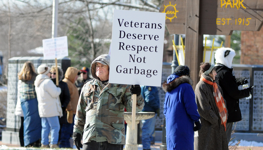 Dumpster remains in place despite veterans’ protest
