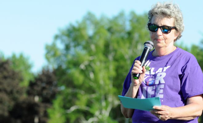 Barb Gassen giving her speech at Relay for Life
