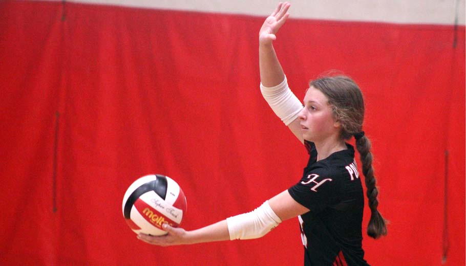 Ashlyn Vosters is ready to serve for Hortonville.Greg Seubert Photo